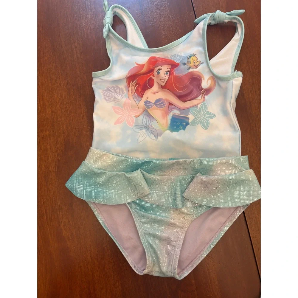 Disney Swimwear Bundle Kids 5T 6X 7 Ariel Dalmatians Swimsuits CoverUp Excellent